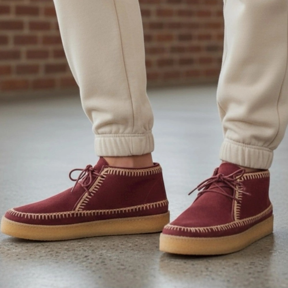 Laidback London SHENJE Suede CHUKKA BOOTS WOMEN 7 HANDMADE LEATHER BURGUNDY‎